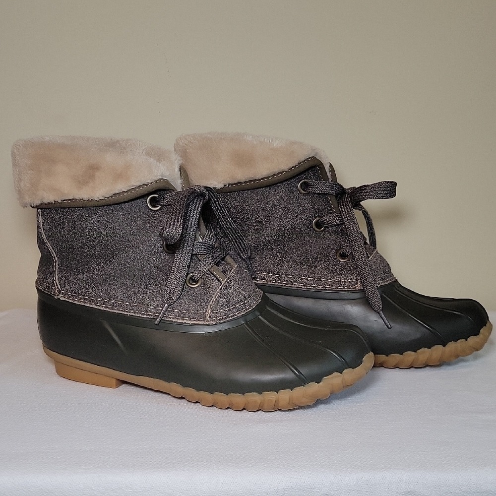 Sporto Degas II Women 7‎ Dark Gray Brown Faux Fur Lined Lace Up Duck Boots